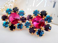 Colorful Crystal Flower Earrings | Statement Cluster Earrings