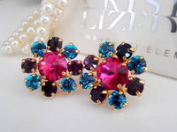 Colorful Crystal Flower Earrings | Statement Cluster Earrings