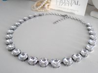 Anna Wintour Necklace, Diamond Clear Rivoli Crystal Collet, Statement Jewelry, 12mm Tennis Cup chain