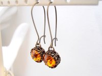 Yellow Topaz Thread Crystal Earrings / Antique Jewelry / Dangle & Drop / Long Threader / Mother's Day Gift