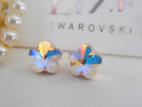 Aurora Borealis Flower Crystal Stud Earrings, Dainty Wedding Post Pierced Earrings, Bridal Golden Jewelry, Mother's day Gift for her