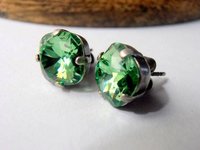 Erinite Crystal Cushion Cut Studs, Pine Green Earrings, Antique Silver Jewellery, Women's Jewelry Gift, Square Post Studs