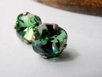 Erinite Crystal Cushion Cut Studs, Pine Green Earrings, Antique Silver Jewellery, Women's Jewelry Gift, Square Post Studs