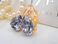 Blue Shade Pear Crystal Earrings / Wedding Jewelry / Teardrop Gold Earrings / Bridesmaids /  Leverback Setting / Birthday Gift