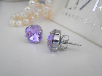 Lavender Purple Cushion Cut Earrings / Crystal Studs / 4470 Bridal Platinum Square Post Earrings / Wedding Purple Jewelry / Birthday gift