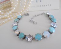 Mint Crystal Tennis Bracelet / Pacific Opal Chatons / Antique silver Jewelry / Round Cup chain / Fashion Accessories