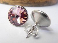 Light Amethyst Rivoli Stud Earrings / 12mm Round Post Pierced Earring / 1122 / Christmas Gift / Fashion Jewelry / Birthday