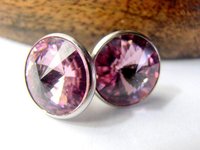 Light Amethyst Rivoli Stud Earrings / 12mm Round Post Pierced Earring / 1122 / Christmas Gift / Fashion Jewelry / Birthday