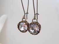 Crystal Long Threader Earrings / Antique Bronze Jewelry / Vintage Dangle Filigree / Christmas Gift