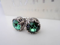 Erinite Pine Green Stud Crystal Earrings, Art Deco Jewelry, Filigree Pierced Post Earrings, Girl Birthday Gift