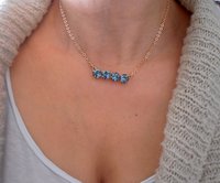 Silk Indian Sapphire Crystal Bar Pendant, Blue Gold Necklace, Minimalist Jewelry, Girlfriend Birthday Gift