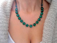 Emerald Tennis Necklace made with Crystal Chatons, Green Choker, Antique Jewelry, Bronze 10mm Cup chain, Georgian Collet