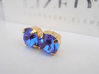 Blue Sapphire Stud Earrings, Pierced Post Earrings, Gold plated Setting, Fashion Trend Earrings, Costume Jewelry