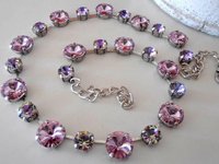 Light Amethyst Rivoli Crystal Necklace, Tennis Collet 12mm, silver cup chain, Birthday Gift for her