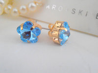 Aquamarine Blue Crystal Flower Earring Studs 10mm, Wedding Post Earrings, Bridal Jewelry, 14K Gold Pierced Dainty Earring, Christmas Gift