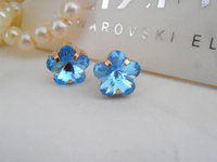 Aquamarine Blue Crystal Flower Earring Studs 10mm, Wedding Post Earrings, Bridal Jewelry, 14K Gold Pierced Dainty Earring, Christmas Gift