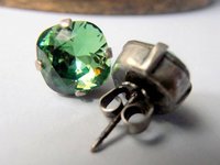 Erinite Crystal Cushion Cut Studs, Pine Green Earrings, Antique Silver Jewellery, Women's Jewelry Gift, Square Post Studs