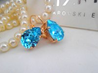 Blue Aquamarine Teardrop Crystal Earrings in Gold Plated