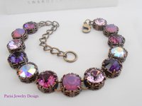 Art Deco Crystal Bracelet made with Multi-color Purple Crystals Antique Bronze Jewelry Gift for Mom Vintage Filigree Bracelet