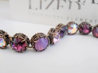 Art Deco Crystal Bracelet made with Multi-color Purple Crystals Antique Bronze Jewelry Gift for Mom Vintage Filigree Bracelet