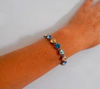 Turquoise Summer Blue Crystal Bracelet / Art Deco Platinum Filigree Jewelry / Womens Birthday Gift