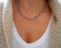 Turquoise Necklace Handmade with Round  Beads, Blue Chain Choker, Women Bohemian Jewelry, Christmas Girl gift