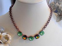 Chrysolite Medium Vitrail Crystal Rivoli Necklace 1122, Cup chain Tennis, Antique copper Jewelry, Victorian Valentine's day Gift