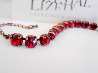 Vintage Red Tennis Bracelet / Copper Cupchain / Siam Crystals / Antique Jewelry / Gift for her / Valentines day Gift