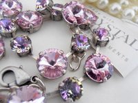 Light Amethyst Rivoli Crystal Necklace, Tennis Collet 12mm, silver cup chain, Birthday Gift for her