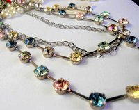 Long Layered Crystal Necklace, Cup chain Tennis Necklace, Multi Strand Necklaces, Silver Jewelry, Birthday Gift for her