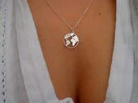 World Map Necklace / Sterling Silver Earth Pendant / Weltkarte Halskette / wanderlust jewelry / Laser Cut Globe / Pendentif Carte Monde