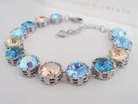 Turquoise Summer Blue Crystal Bracelet / Art Deco Platinum Filigree Jewelry / Womens Birthday Gift