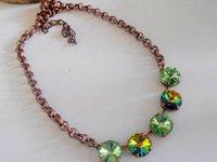 Chrysolite Medium Vitrail Crystal Rivoli Necklace 1122, Cup chain Tennis, Antique copper Jewelry, Victorian Valentine's day Gift