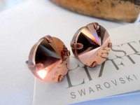 Rose Gold Copper Stud Earrings / Rivoli Crystal 12mm 1122 / Pierced Post Earrings / Birthday Gift for her /valentines present