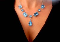 Aquamarine Crystal Bridgerton Y Necklace, Regency Jewelry, Georgian Blue Collet, Art Deco Birthday Gift, Anniversary