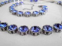 Tanzanite Crystal Necklace in Platinum, Art Deco Bridal Blue Choker, Wedding Statement Jewelry, Anniversary Gift for Wife