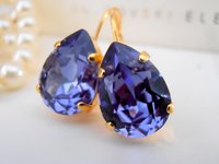 Tanzanite Teardrop Crystal Earrings, Dangle Wedding Jewelry, Bridesmaids Gift, Lever back Pear, 16th Birthday Gift