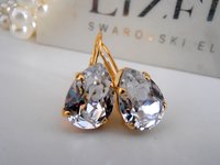 Clear Pear Crystal Teardrop Dangle Earrings in Gold | Wedding Jewelry | Bridesmaids Sparkling Gift