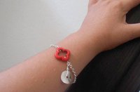 Natural Gemstone Charm Bracelet / Red Clover Howlite / Chain Hammered Disc Jewelry / Birthday Gift for her / Fashion Accessories