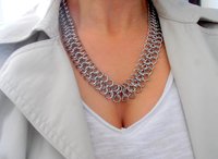 Statement Chainmaille Necklace, Flat Thick Chainmail Jewelry for Women, Weave Bohemian Long Chain Necklace, Fashion Accessories