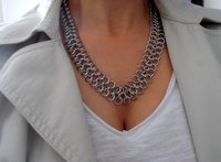 Statement Chainmaille Necklace, Flat Thick Chainmail Jewelry for Women, Weave Bohemian Long Chain Necklace, Fashion Accessories