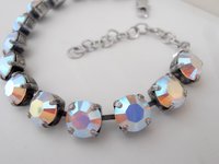 Aurora Borealis Crystal Tennis Bracelet / Link Tennis Cupchain / Bohemian/ Surgical Steel Chain / Gift For Her