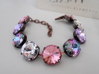 Multicolor Rivoli Crystal Bracelet / Tennis Cupchain / Statement Copper Bracelet / Edwardian Jewelry / Birthday Gift for her