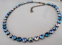 Multi-colors Blue Crystal Necklace / Tennis Cupchain 8mm / Antique Bronze Jewelry / Vintage Choker / Birthday Gift