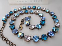 Multi-colors Blue Crystal Necklace / Tennis Cupchain 8mm / Antique Bronze Jewelry / Vintage Choker / Birthday Gift