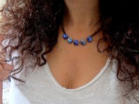 Sapphire Blue Crystal Chain Necklace, Rivoli Collet, Antique Bronze Jewelry, Mother's Day Gift, Blue Tennis Cup chain  Choker