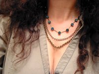 Indicolite Blue Long Chain Necklace, Multi Strand Antique Bronze Layered Jewelry, Birthday gift