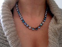 Blue Multicolor Graduate Crystal Necklace,Tennis Cupchain Collet, Georgian Choker, Antique Bronze Jewelry, Birthday Gift for her