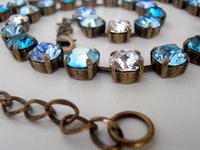 Multi-colors Blue Crystal Necklace / Tennis Cupchain 8mm / Antique Bronze Jewelry / Vintage Choker / Birthday Gift