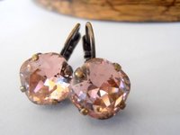 Vintage Rose Cushion Cut Bronze Golf Earrings • Dangle Lever back • Antique Square 4470 12mm / Birthday gift